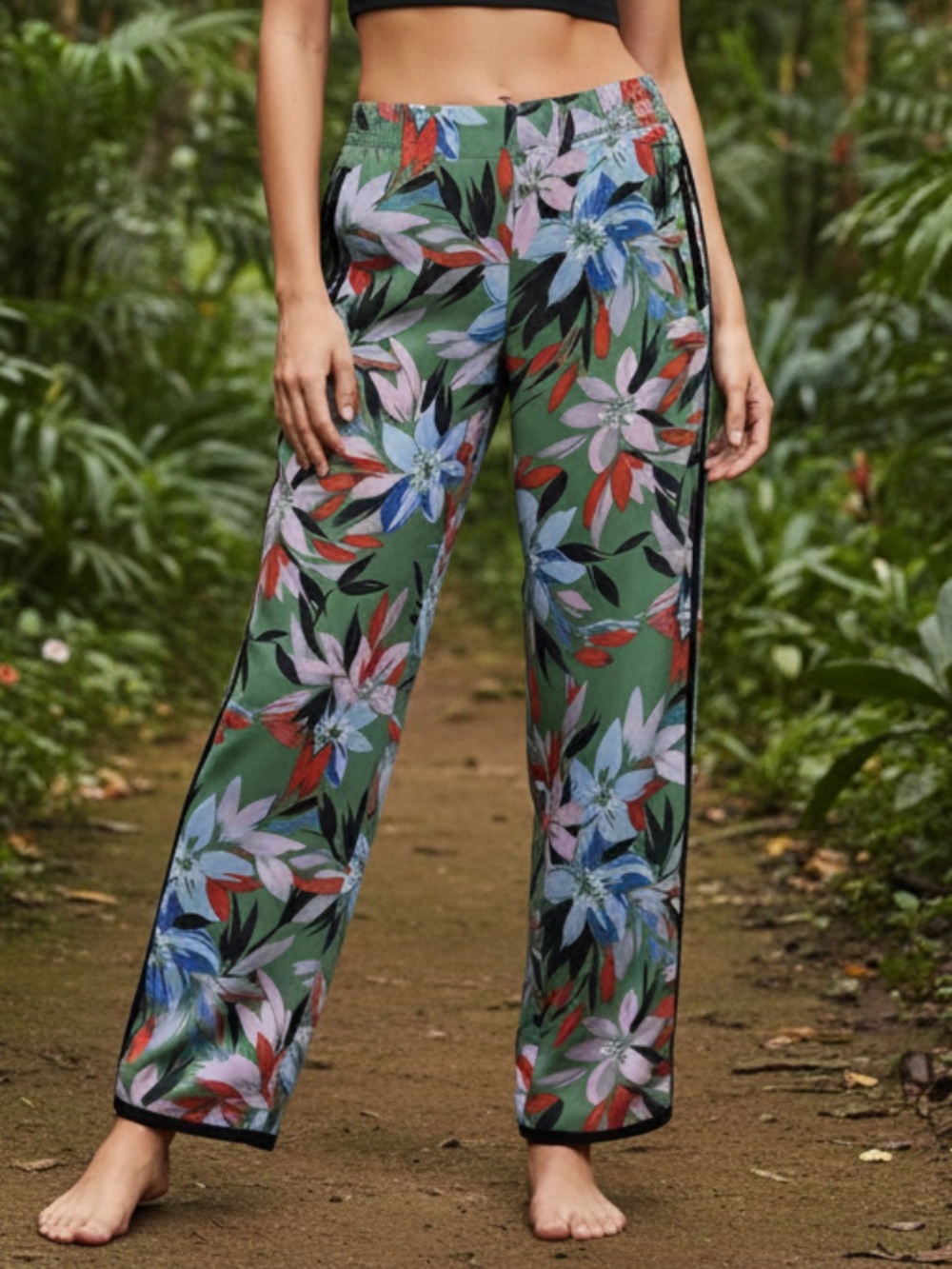 GUESS Floral Wide Leg Pants | Tropical Print Pull-On Trousers | Resort Vacation - Picture 2 of 5